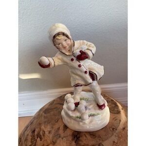 Vintage Royal Worcester December Figure 3458 F C Doughty Child‎ Snowball England